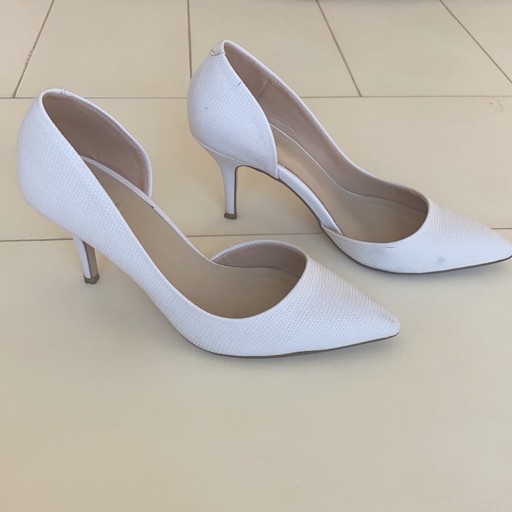 Aldo White snake print heels